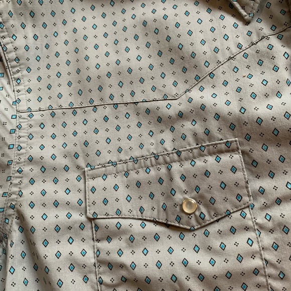 Men's Wrangler Wrancher Pearl Snap Size L Grey With Blue Diamonds - Picture 12 of 15